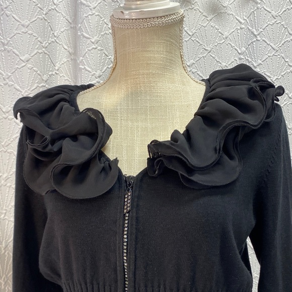 Belldini size‎ large Black Ruffle Neck Sweater bling zipper dressy stretch comfy - Picture 4 of 11